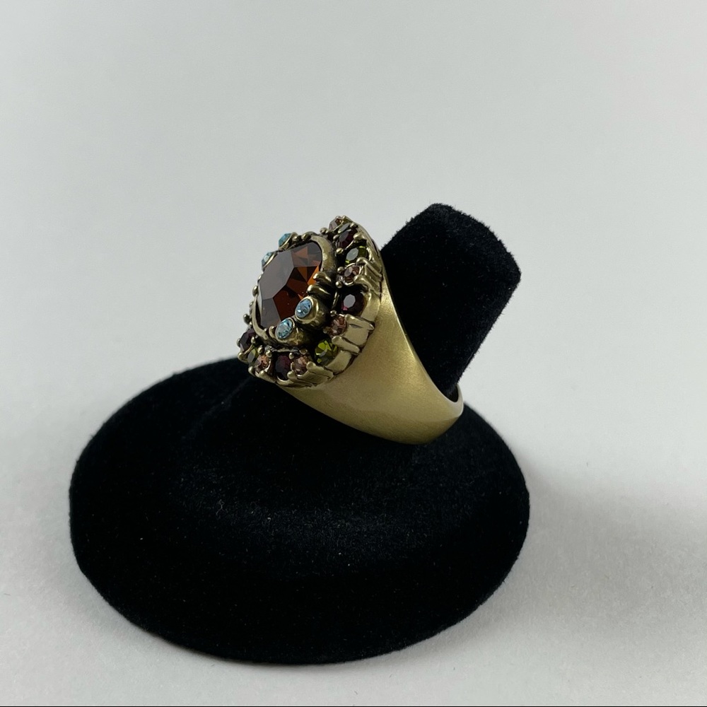 Orange Crystal Brass Statement Ring - image 6